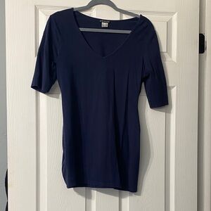 VENUS Women's Deep Blue V-Neck Short Sleeve Top